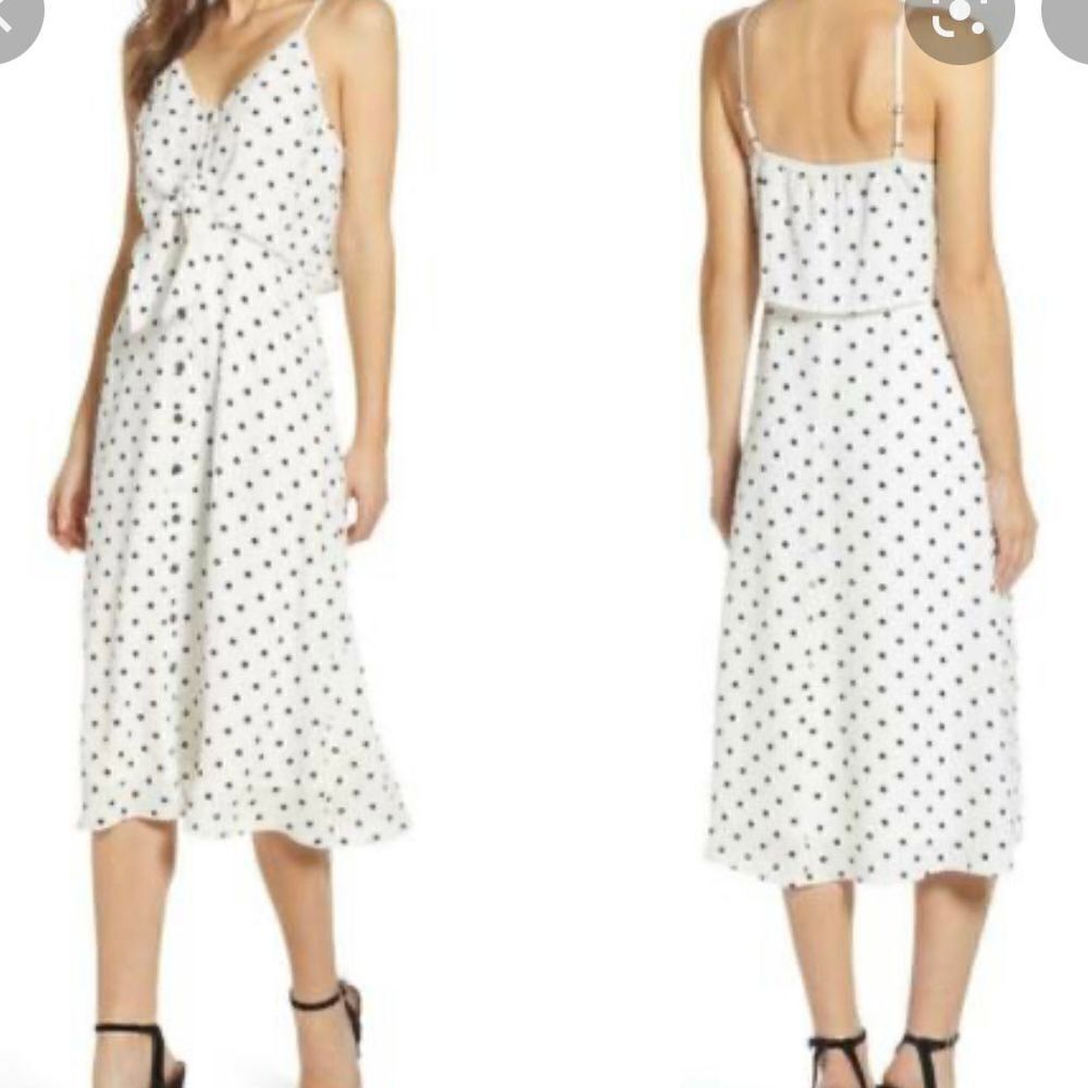 Bp Nordstrom NWT black dot tie front midi dress small